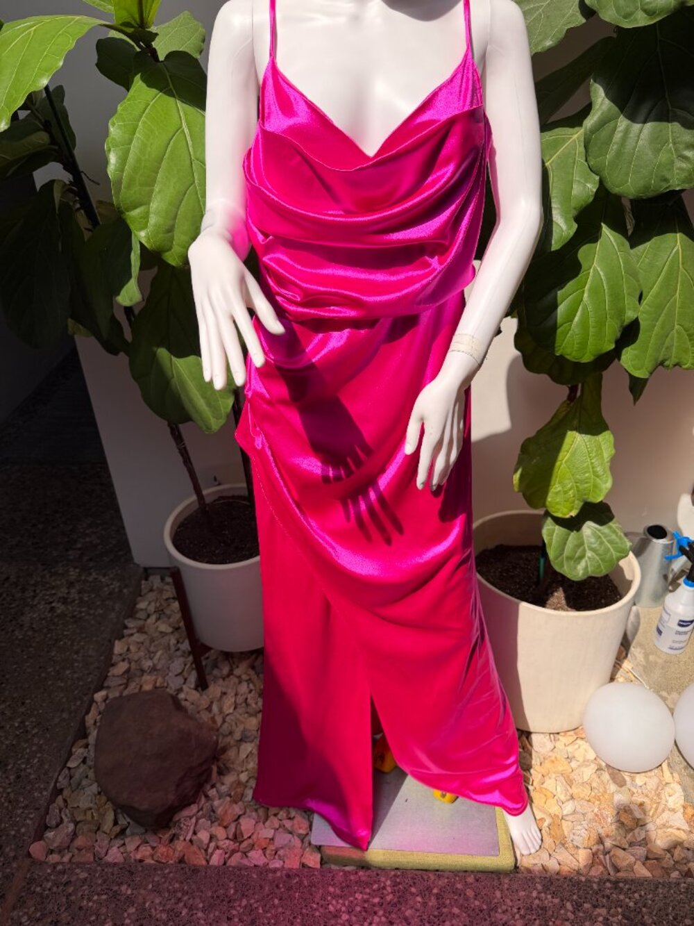 NWT Radiance Stunning Fuchsia Pink Satin Maxi Dress